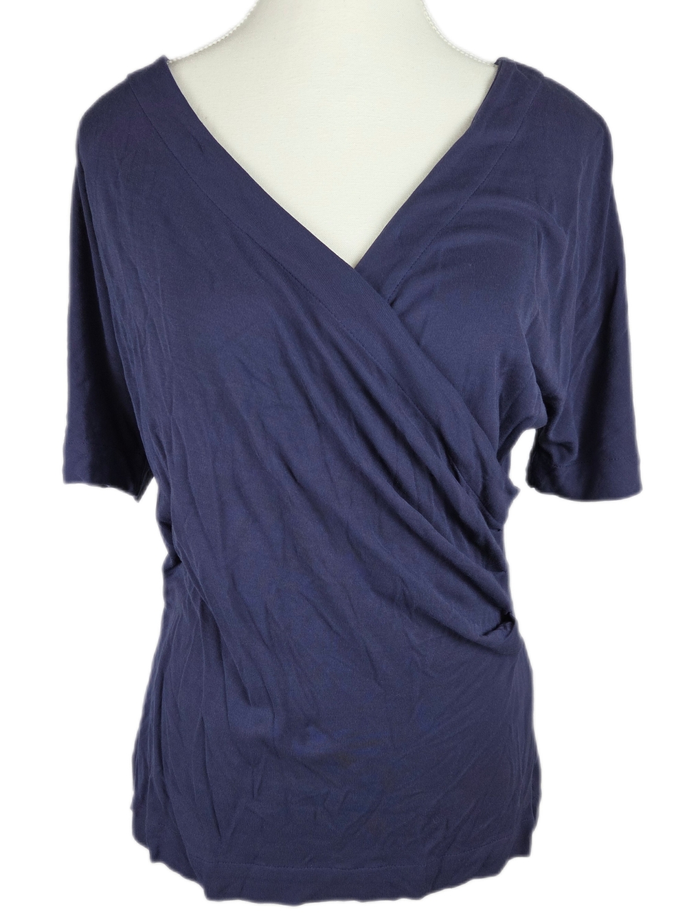 Vintage Max Mara Made In Italy Blue Rayon Faux Wrap Blouse